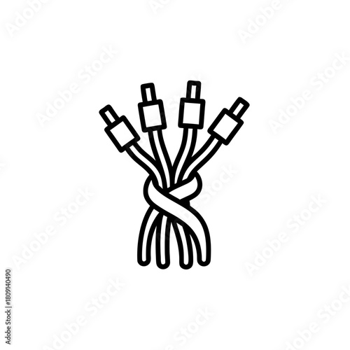 Wiring harness design with tangled wires in black and white style  