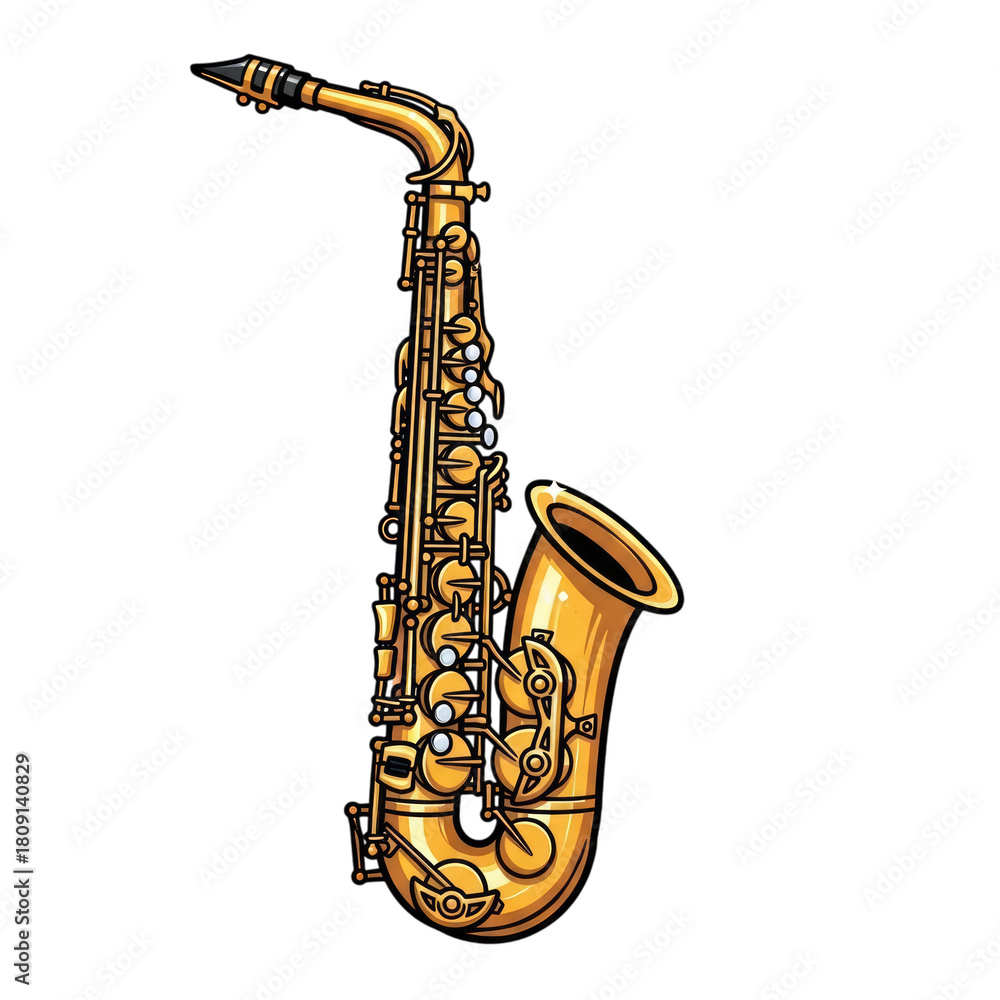 Naklejka premium Watercolor Golden Saxophone Musical Instrument isolated on a transparent background