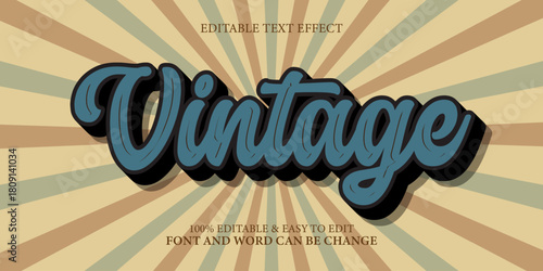 Retro Vintage Editable Text Effect in 3D Script Font Style with Sunburst Background