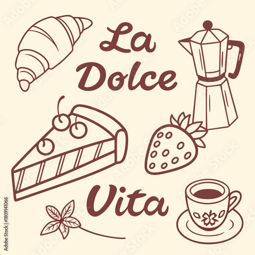 La Dolce Vita Crayon Breakfast Poster Elements