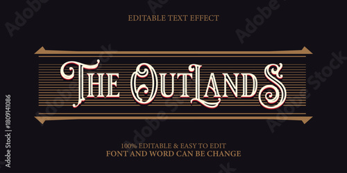 "The Outlands" Editable Text Effect Title with Vintage Western Retro Style and Elegant Art Deco Border