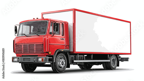 Red and White Truck with White Box - Professional Vector Design