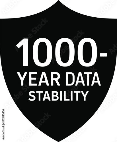 One thousand year data stability shield icon for long-term digital preservation and information security, illustrating robust archival solutions and protection.