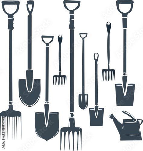Garden tools set in a clean black vector style isolated on a white background