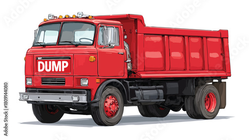Vibrant Red Truck with 'Dump' Sign on Front Cab - Professional Image for Commercial Use