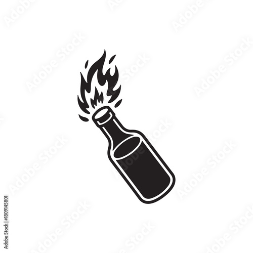 Flaming Bottle Silhouette Vector Illustration