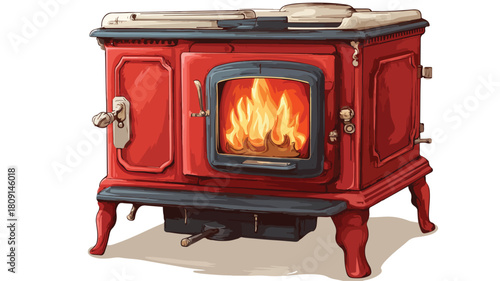 Modern Stove with Burning Fire on White Background for Kitchen Design