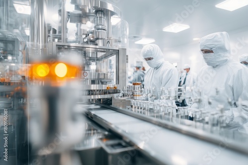 Wallpaper Mural Pharmaceutical Vaccine Production in Modern Laboratory. Automated laboratory innovations in pharmaceutical manufacturing cleanroom biotechnology enhancements. High quality Torontodigital.ca