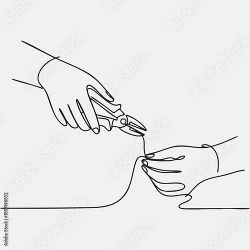 Continuous line drawing of female hands repairing wire using pliers in minimalist style