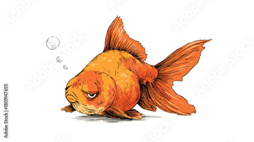 Adorable Pensive Goldfish with Closed Eyes Funny Fish Vector