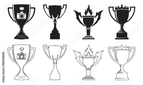 Collection of Trophy Silhouettes with Camera Flame and Crown Emblems award winner