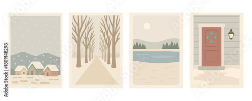 冬のやさしい風景カードセット、Soft Winter Landscape Card Set