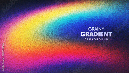 Rainbow grainy background with colorful curved glimmering multicolor flow created from thousands of individual dots. Soft grainy rainbow gradient merging cold warm color into rich visual atmosphere