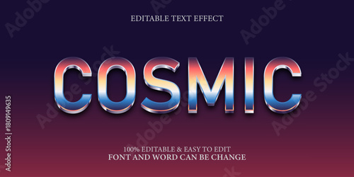Holographic Cosmic Text Effect with Editable Chrome Style on Gradient Background
