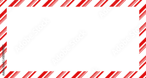 Candy cane christmas frame with blank space. Christmas border frame. Merry Christmas Candy cane rectangle frame card elements decoration. New Year picture frame ribbon. Xmas striped border