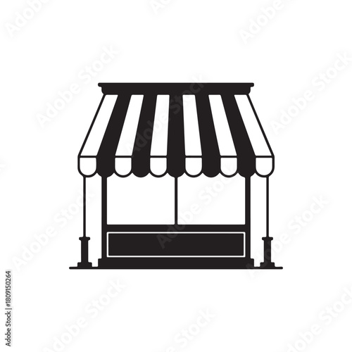 Striped Store Awning and Shopfront Silhouette Vector