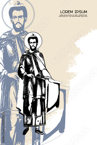 Religious vintage poster template with Moses prophet. Christian illustration in Byzantine style