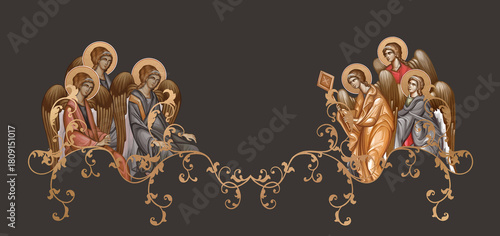 Antique border with angels in Byzantine icon style