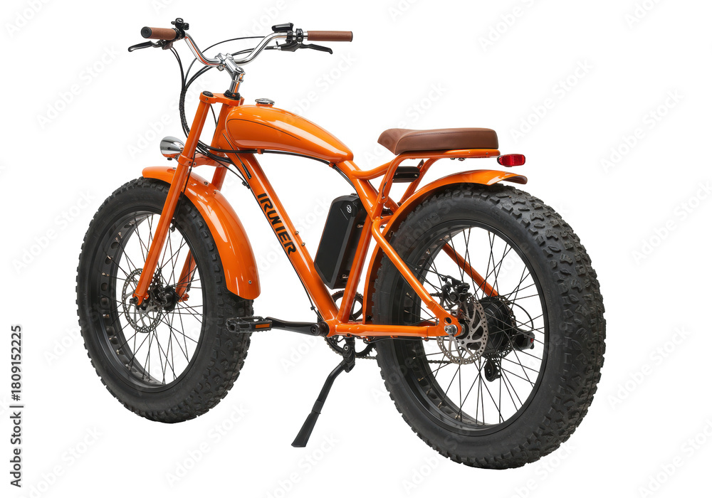 Obraz premium Isolated Orange Electric Cruiser Bike a Stylish and Powerful Transportation Option for Adults