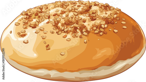 Delicious Round Bun with Open Stuffing Vector Illustration