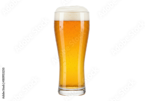 Isolated refreshing glass of blond beer with foam head, popular beverage, beer in pub