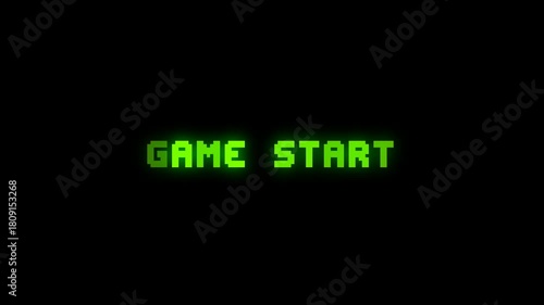 Glowing green pixel Game Start animation ideal for retro-themed intros and UI screens.