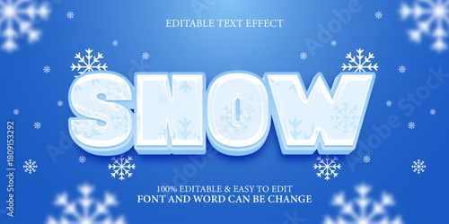 Editable Snow Text Effect | 3D Winter Blue Word Style Template