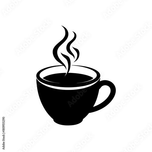Steaming hot cup of coffee or tea silhouette on a clean background