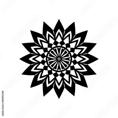 Geometric black mandala design with intricate radial pattern vector art