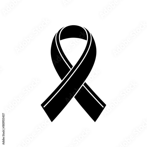 Black ribbon symbol of mourning and remembrance graphic icon