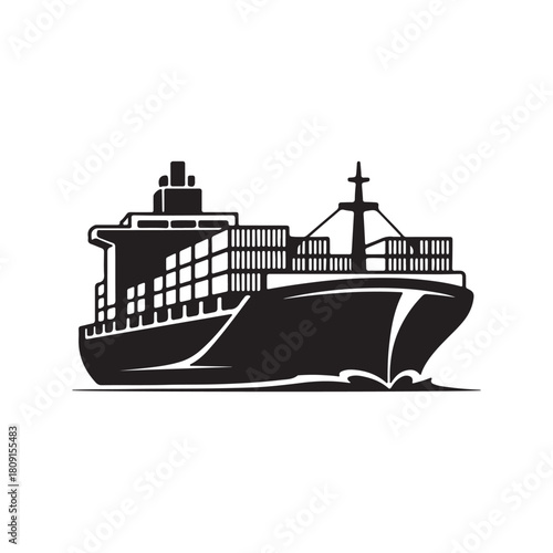 Cargo Container Ship Black and White Icon