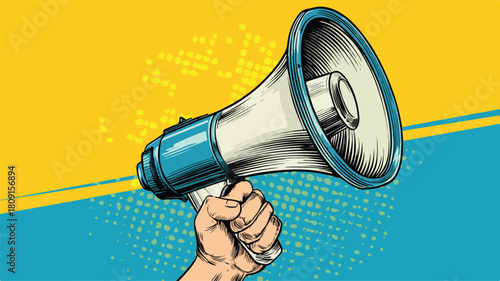 Hand Holding Loudspeaker on White Background Vector Illustration