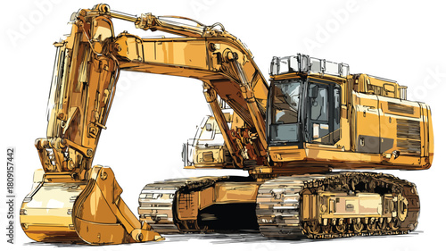Professional Heavy Equipment Vector Illustration with Outline Isolated on White Background