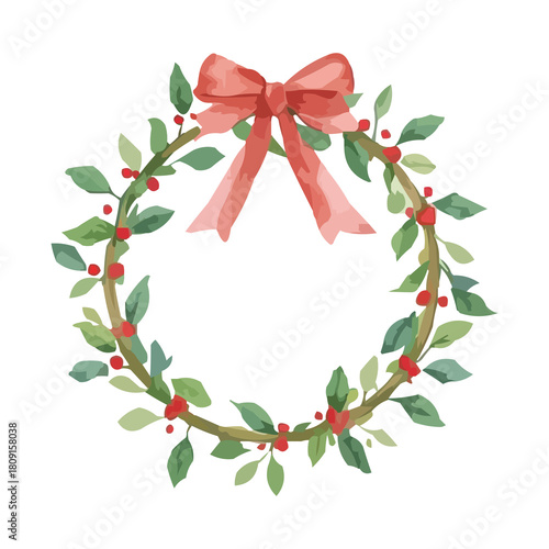 watercolor christmas wreath vector illustration