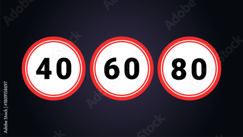 Red circular speed limit signs display numbers 40, 60, and 80 in a clear graphic illustration with dark background