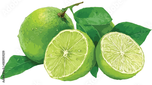 Isolated Lime Fruits Vector with Outline on White Background for Projects