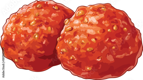 Delicious Meatball Vector with Outline on White Background