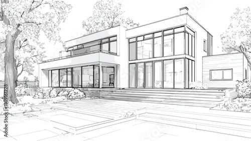 Contemporary Two-Story House Design with Spacious Glass Window Concept