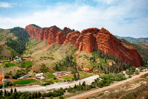 Jeti-Oguz gorge, Seven Bulls Red Cliffs, Kyrgyzstan tourist attraction, popular touristic location, travel destination place