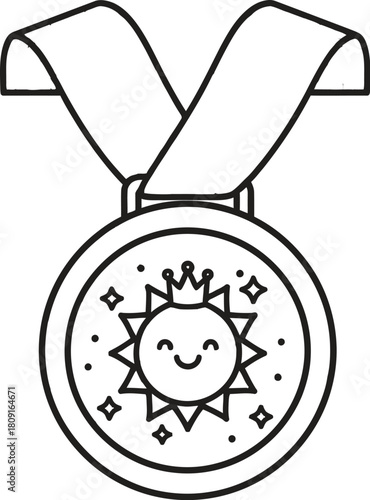 A charming medal illustration, , features a sun with a crown, perfect for awards, achievements, and positive reinforcement designs