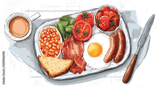 Classic English Breakfast Landing Page Template Vector Illustration