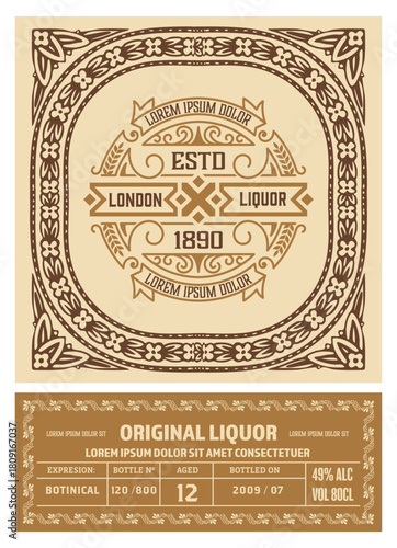 Whiskey label with old frames	