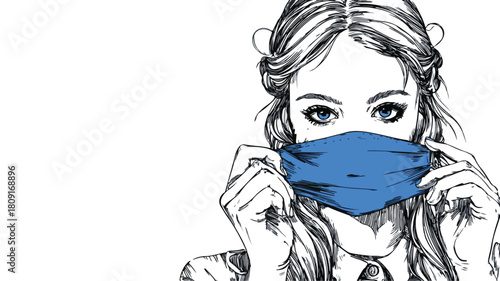 Professional Young Girl Sharing Protective Mask Vector Illustration