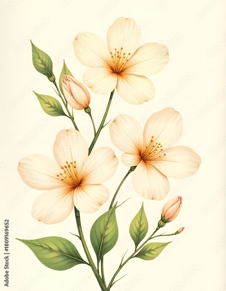 Obraz premium Beautiful botanical illustration featuring pale floral blossoms high resolution picture