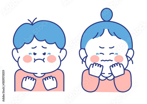 子ども　表情　イラスト　男女　怒って泣いているポーズ