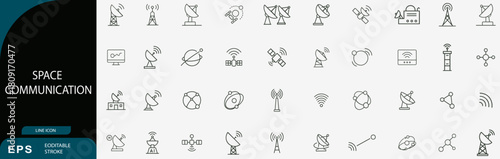 Space communication line vector icon set satellite signal antenna