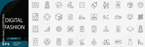 Digital fashion line vector icon set virtual clothing nft symbol