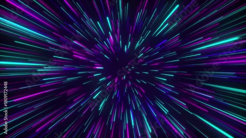 Futuristic neon warp-speed background with pink and cyan light streaks creating a dynamic hyperspace motion effect.