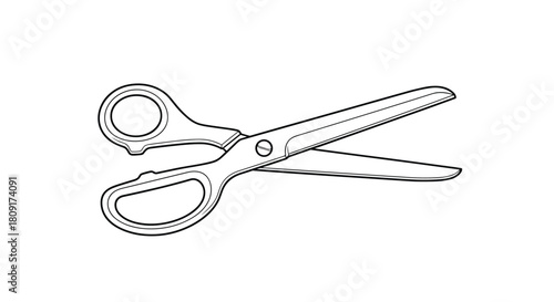 A simple line drawing of a pair of scissors with blades open on a white background.