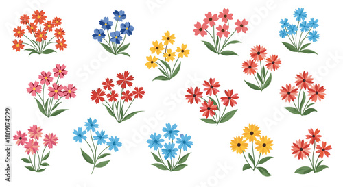 A variety of colorful floral bouquets displayed against a white background.